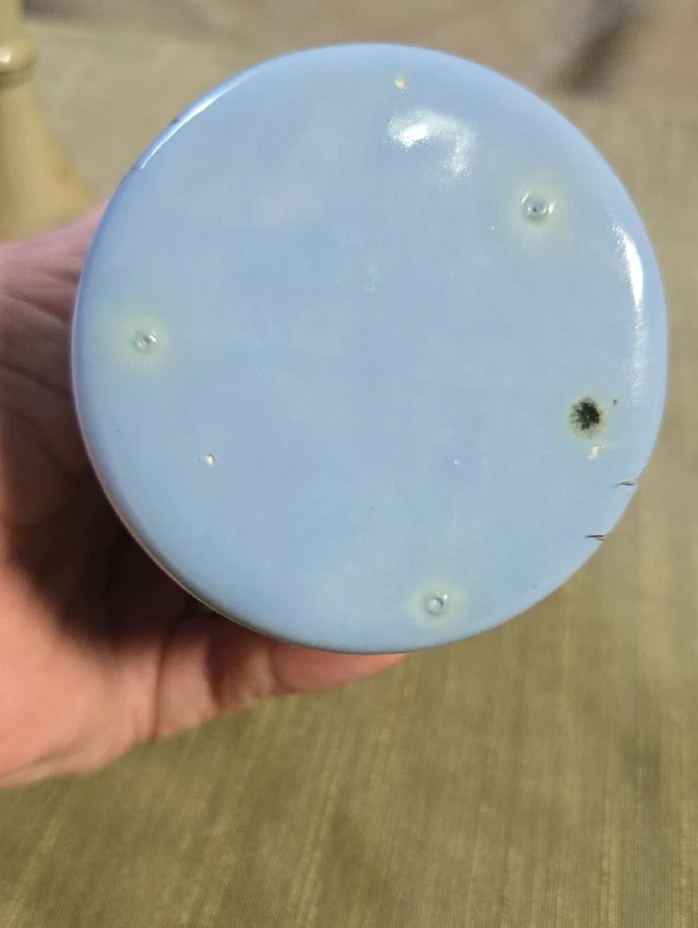 Blue Ceramic Vase with Hand-Painted Peacock